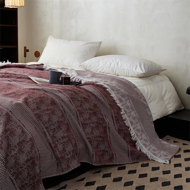 Moderne Jacquard-Steppdecke aus Baumwolle mit Quasten zum Wenden - image 3