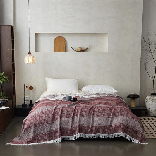 Moderne Jacquard-Steppdecke aus Baumwolle mit Quasten zum Wenden - image 1
