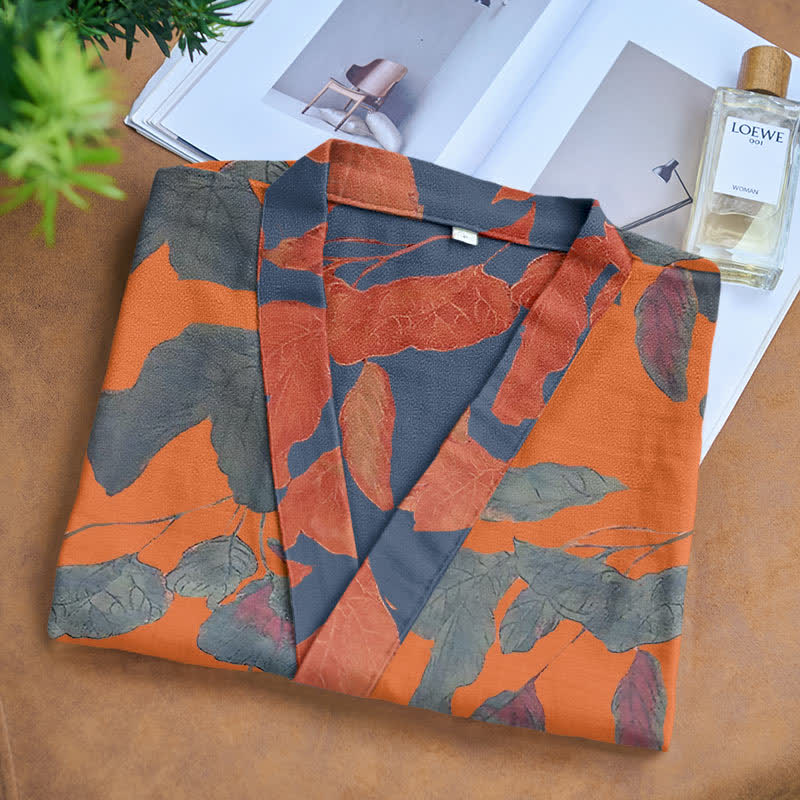 Kimono-Robe aus Baumwollgaze mit botanischem Blattmuster - image 10