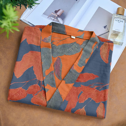 Kimono-Robe aus Baumwollgaze mit botanischem Blattmuster - image 4