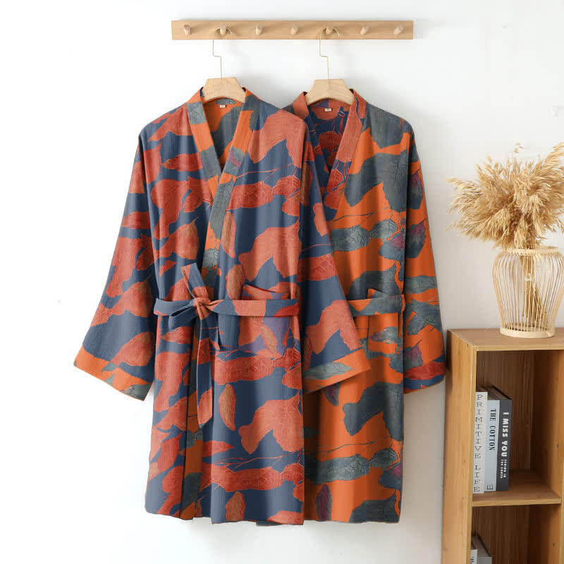 Kimono-Robe aus Baumwollgaze mit botanischem Blattmuster - image 2