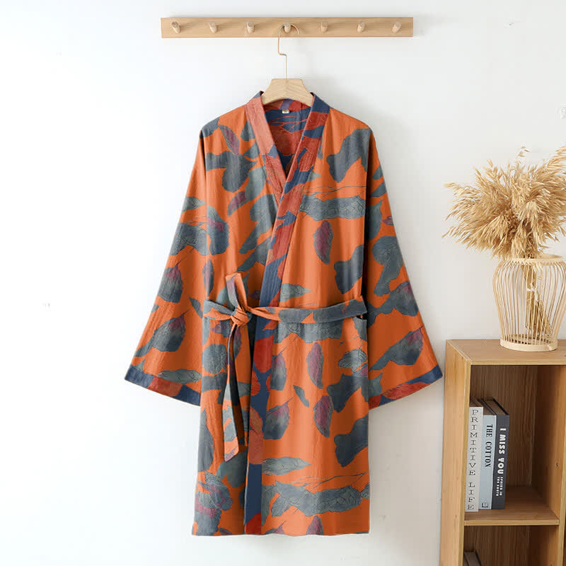 Kimono-Robe aus Baumwollgaze mit botanischem Blattmuster - image 9
