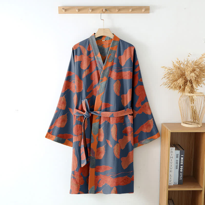 Kimono-Robe aus Baumwollgaze mit botanischem Blattmuster - image 3