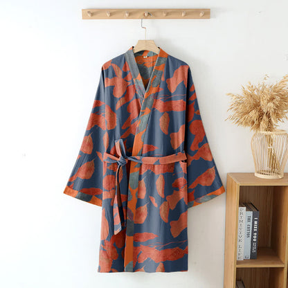 Kimono-Robe aus Baumwollgaze mit botanischem Blattmuster - image 3