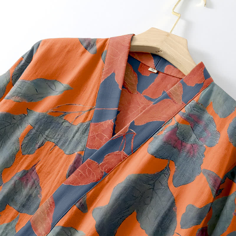 Kimono-Robe aus Baumwollgaze mit botanischem Blattmuster - image 11