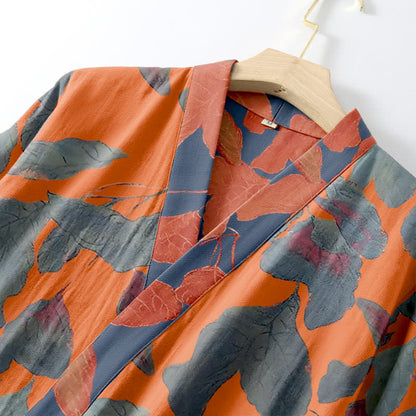 Kimono-Robe aus Baumwollgaze mit botanischem Blattmuster - image 11