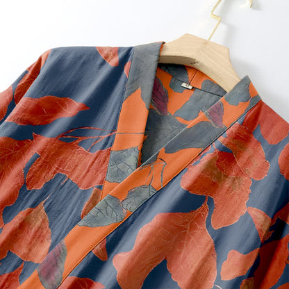 Kimono-Robe aus Baumwollgaze mit botanischem Blattmuster - image 5