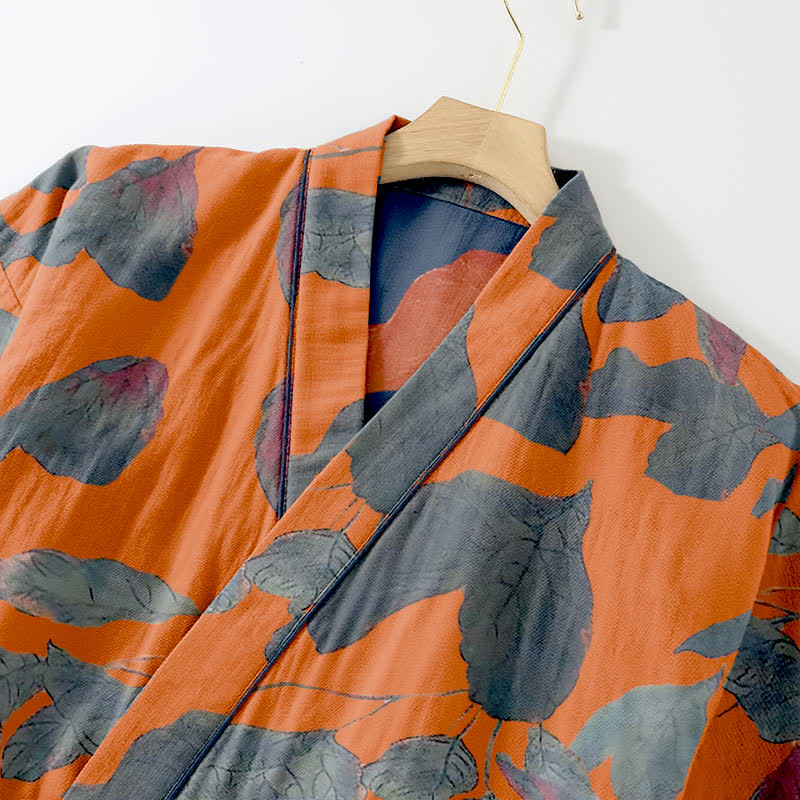 Loungewear-Set aus Baumwoll-Kimono mit botanischem Blattmuster - image 6