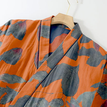 Loungewear-Set aus Baumwoll-Kimono mit botanischem Blattmuster - image 6