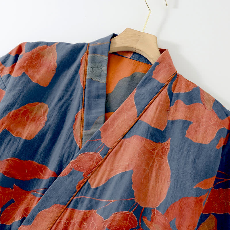 Loungewear-Set aus Baumwoll-Kimono mit botanischem Blattmuster - image 3