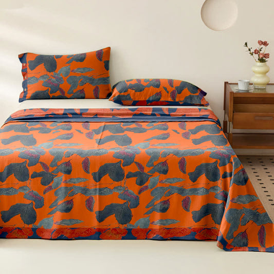 Tagesdecke aus Baumwollgaze-Jacquard mit botanischen Blättern - Orange - 2 Kissenbezüge - 102cm x 51cm - image 1
