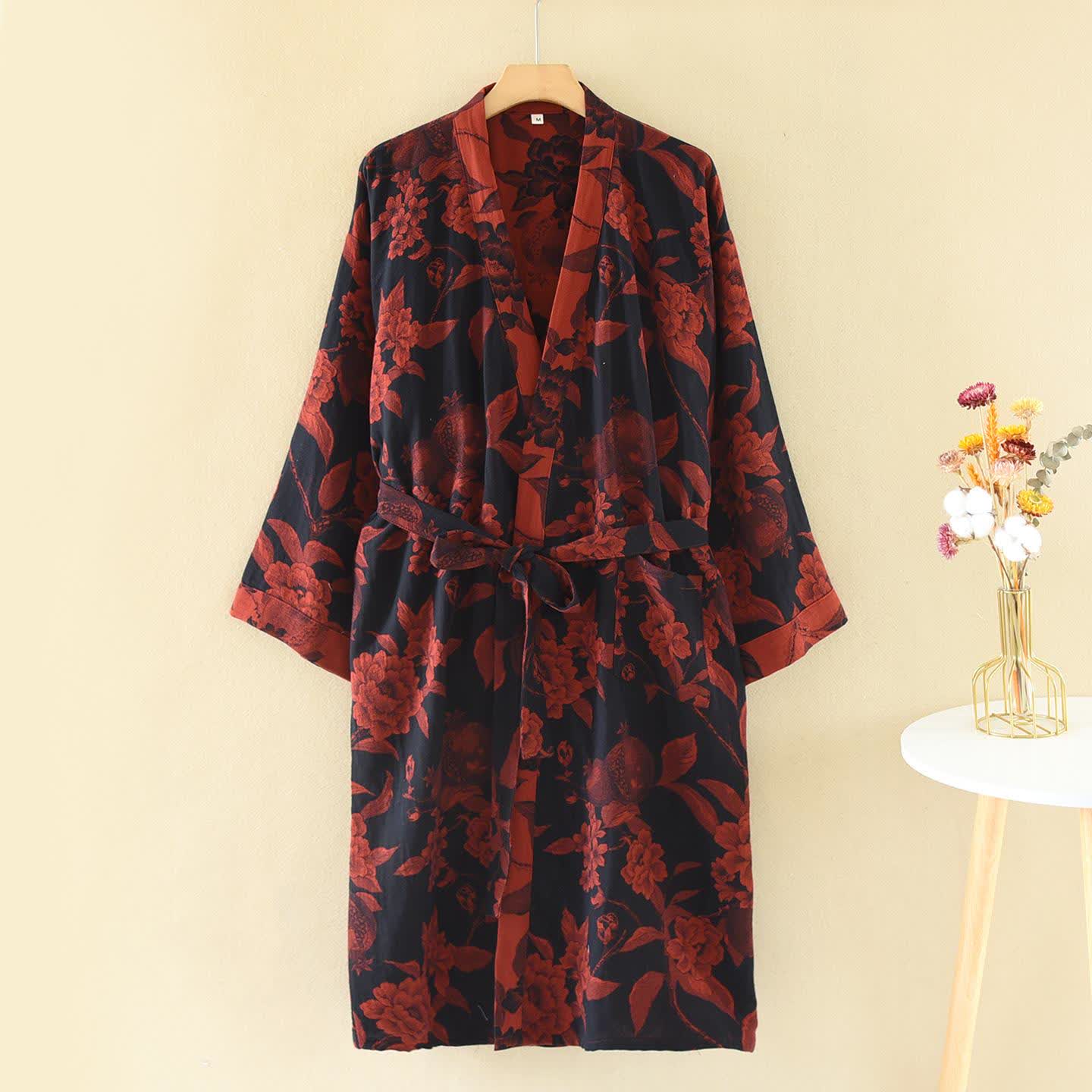 Luxuriöser Kimono-Bademantel aus Baumwolljacquard mit Pfingstrosenmotiv - XL - image 1