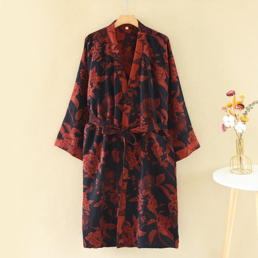 Luxuriöser Kimono-Bademantel aus Baumwolljacquard mit Pfingstrosenmotiv - XL - image 1