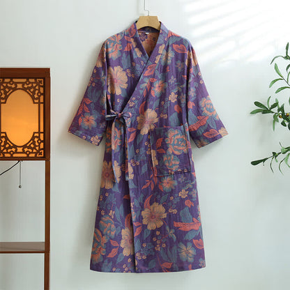 Hibiscus-Bademantel aus Baumwollgaze mit Taschen - XL - image 1