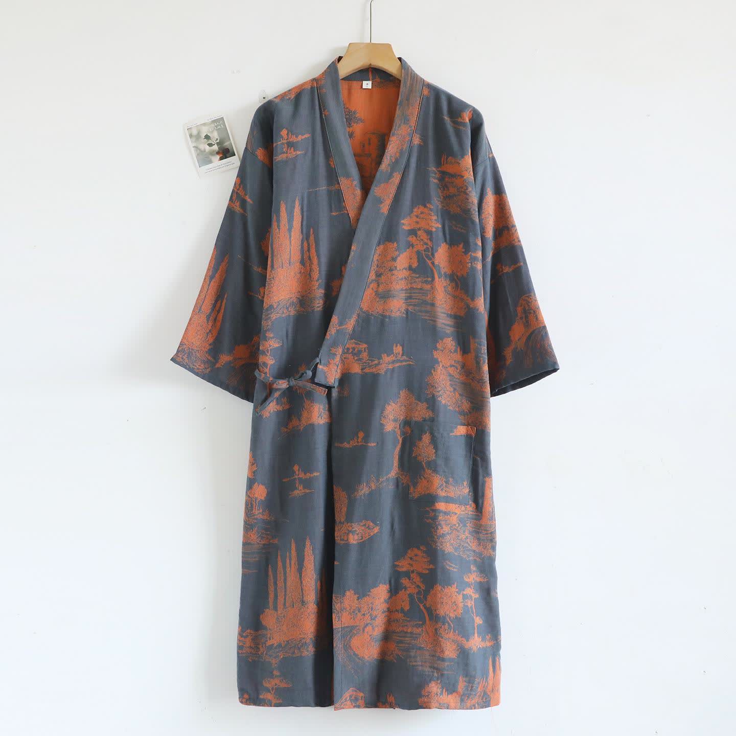 Unisex-Bademantel aus Baumwollgaze im Querformat - Grau Blau - XL - image 11