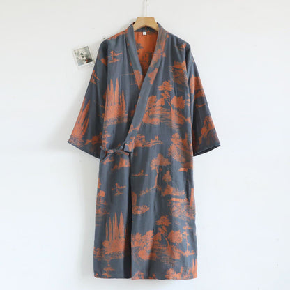 Unisex-Bademantel aus Baumwollgaze im Querformat - Grau Blau - XL - image 11