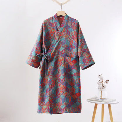 Bademantel aus Baumwollgaze mit geometrischem Rautenmuster im Retro-Stil - XL - image 1