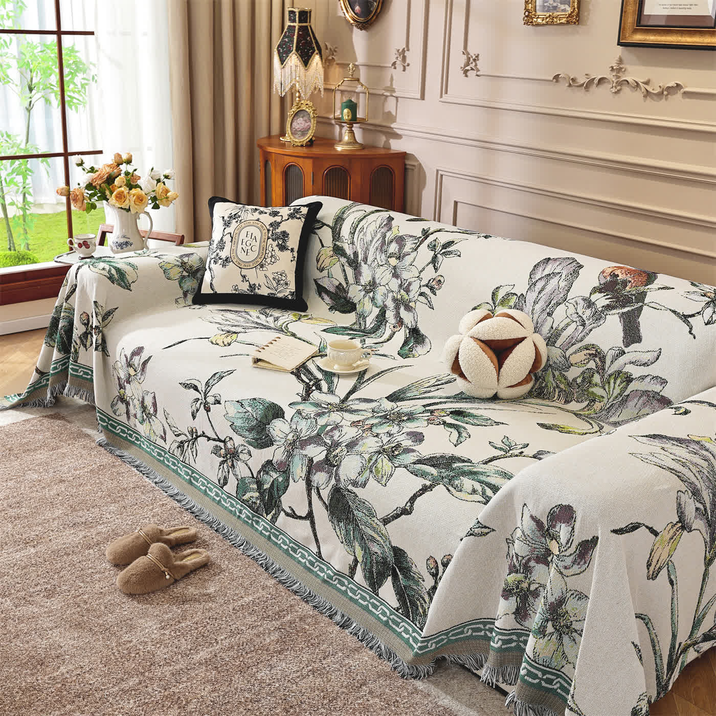 Luxuriöse Sofadecke aus Chenille mit Blumenmuster - 180cm x 340cm - image 1