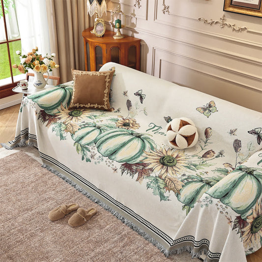 Kürbis-Sonnenblumen-Chenille-Sofa-Überwurfdecke - 180cm x 340cm - image 1