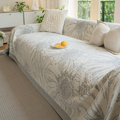Künstlerische Chenille-Sofadecke mit Sonnenblumenmotiv - Grau - 180cm x 340cm - image 5
