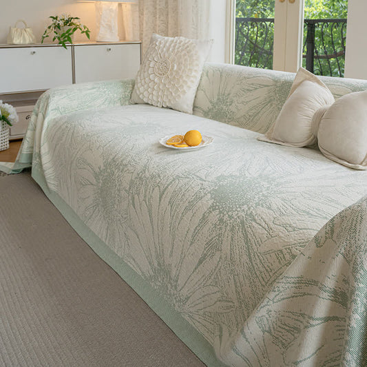 Künstlerische Chenille-Sofadecke mit Sonnenblumenmotiv - Grün - 180cm x 340cm - image 1