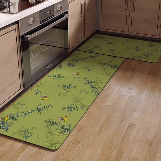 Wasserabsorbierender Küchen-/Eingangsteppich mit Bambusvogelmotiv - 50x80cm+50x160cm - image 1
