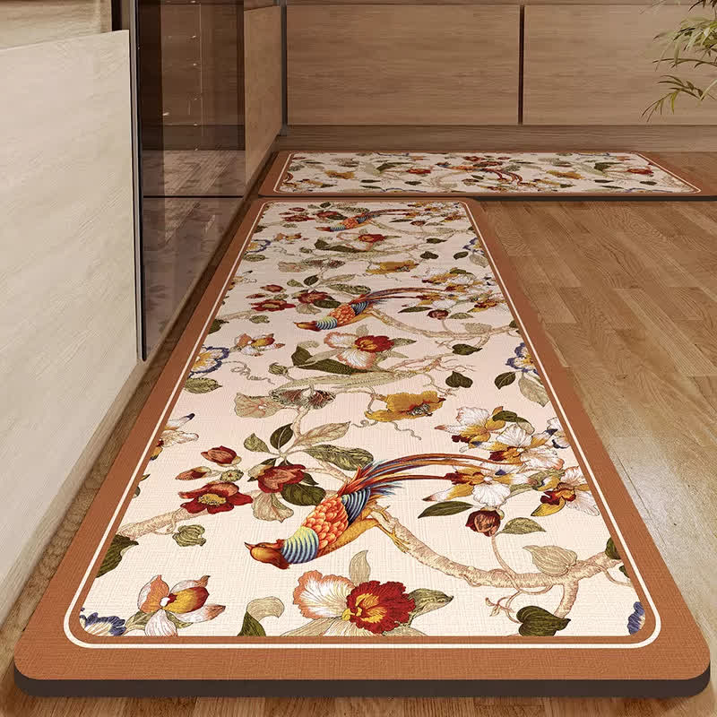 Wasserabsorbierender Teppich mit Kieselalgenschlamm und Blumen und Vögeln - 50x80cm+50x160cm - image 1