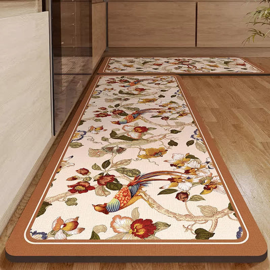 Wasserabsorbierender Teppich mit Kieselalgenschlamm und Blumen und Vögeln - 50x80cm+50x160cm - image 1