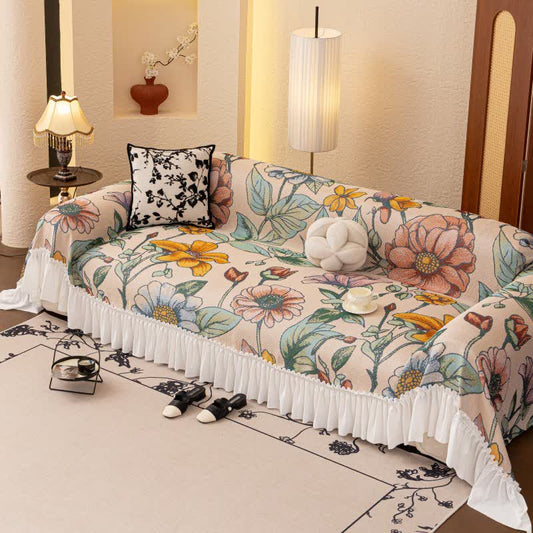 Sofadecke mit Rüschen und Blumenmuster - 200cm x 340cm - image 1