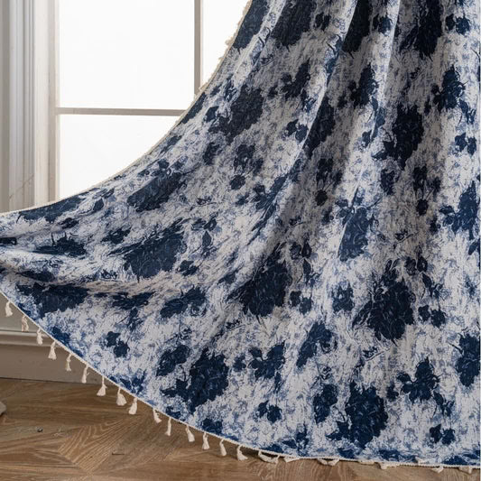 Blaue abstrakte Jacquard-Quastenvorhänge - Stangentasche - 150cm x 260cm - image 1