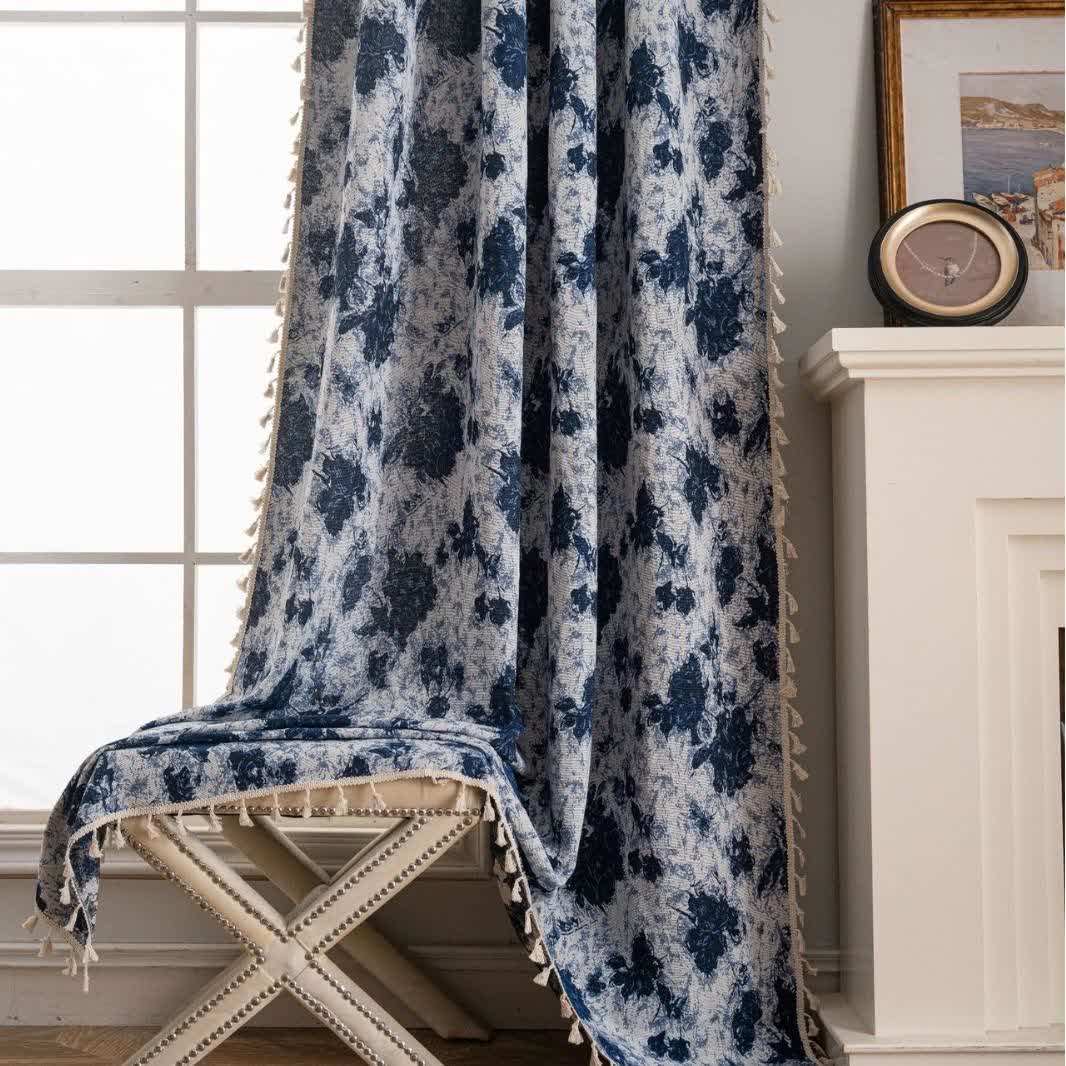 Blaue abstrakte Jacquard-Quastenvorhänge - image 3