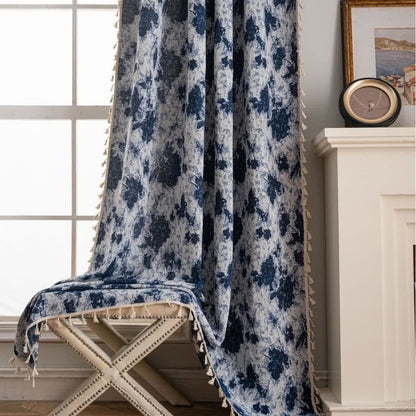 Blaue abstrakte Jacquard-Quastenvorhänge - image 3