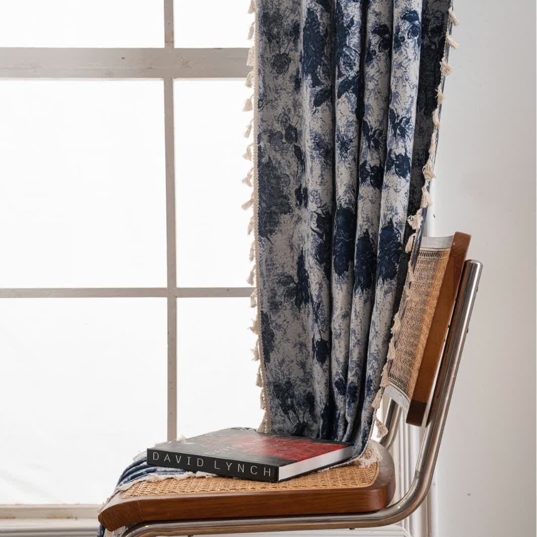 Blaue abstrakte Jacquard-Quastenvorhänge - image 4