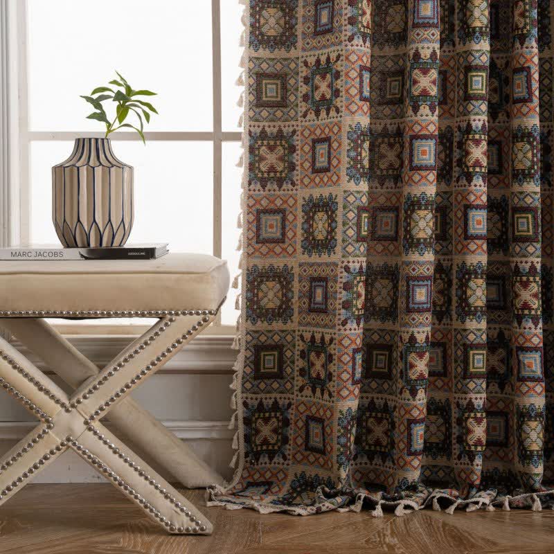 Geometrischer quadratischer Jacquard-Vorhang im Retro-Stil - image 3