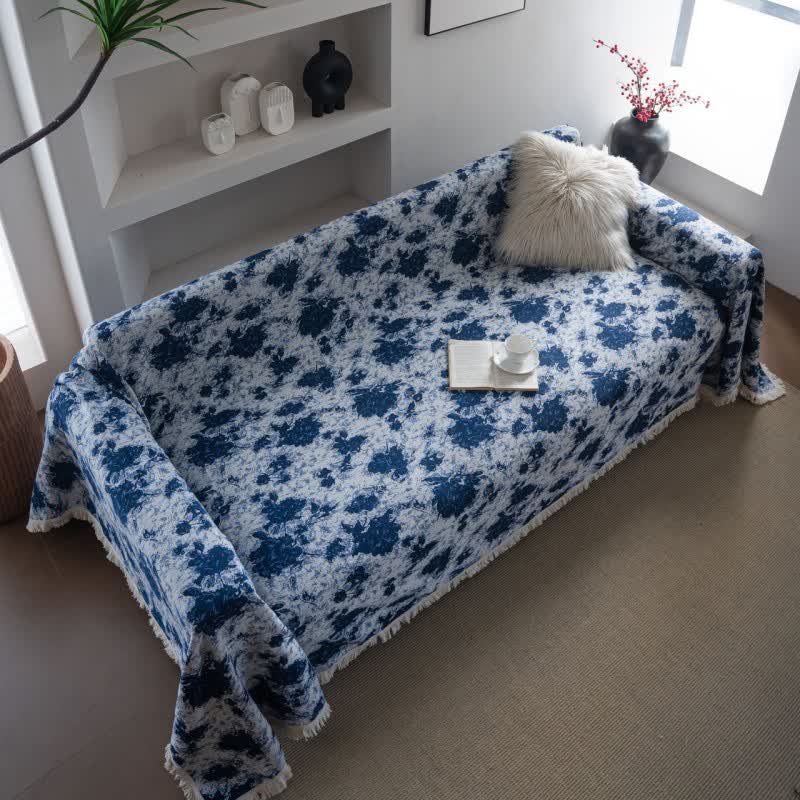 Blaue abstrakte Jacquard-Sofadecke - image 3