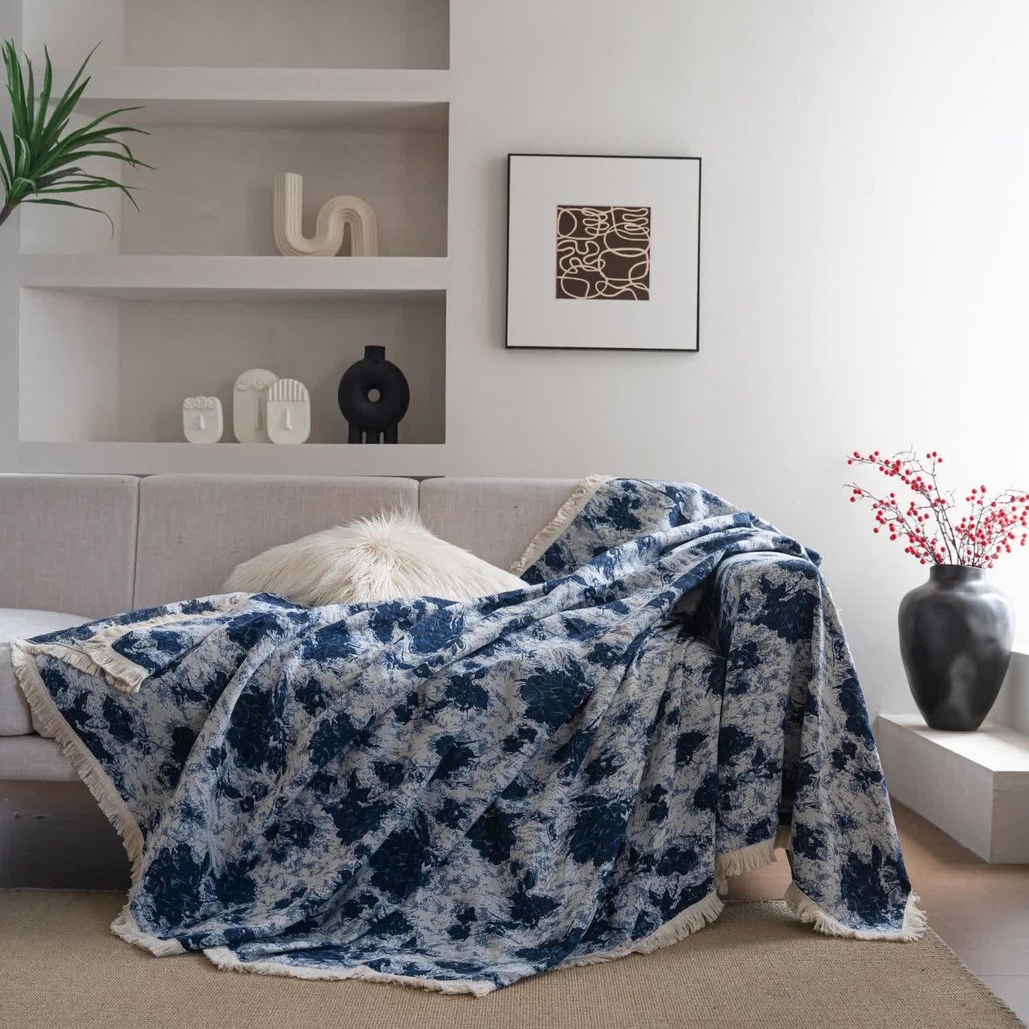Blaue abstrakte Jacquard-Sofadecke - image 2