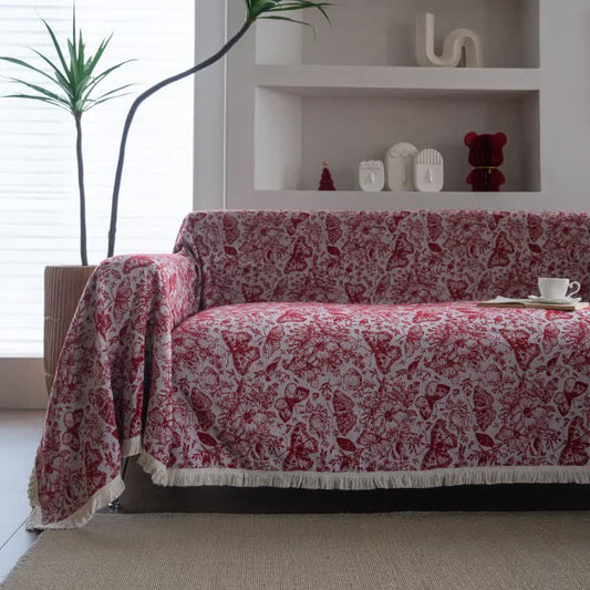 Rote Sofadecke mit Schmetterlings- und Blumenmuster - 180cm x 340cm - image 1