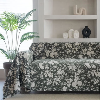 Sofadecke mit Mohnblumen und Blättern - Dunkelgrün - 180cm x 340cm - image 1