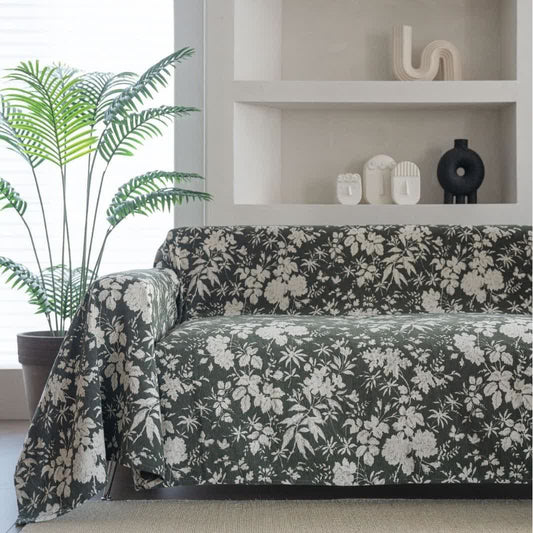 Sofadecke mit Mohnblumen und Blättern - Dunkelgrün - 180cm x 340cm - image 1