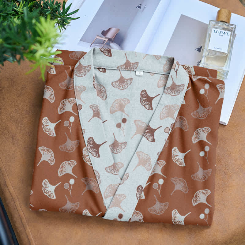 Zweifarbiger Kimono-Bademantel aus Ginkgo-Baumwollgaze - image 22