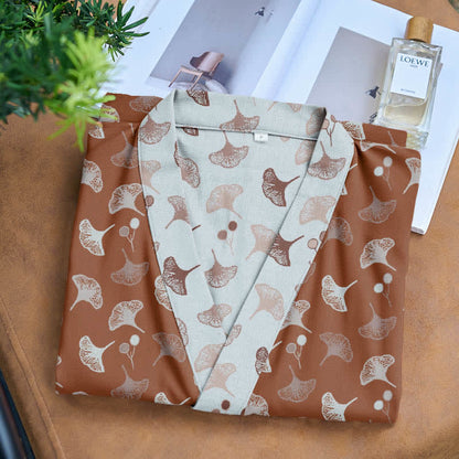 Zweifarbiger Kimono-Bademantel aus Ginkgo-Baumwollgaze - image 22