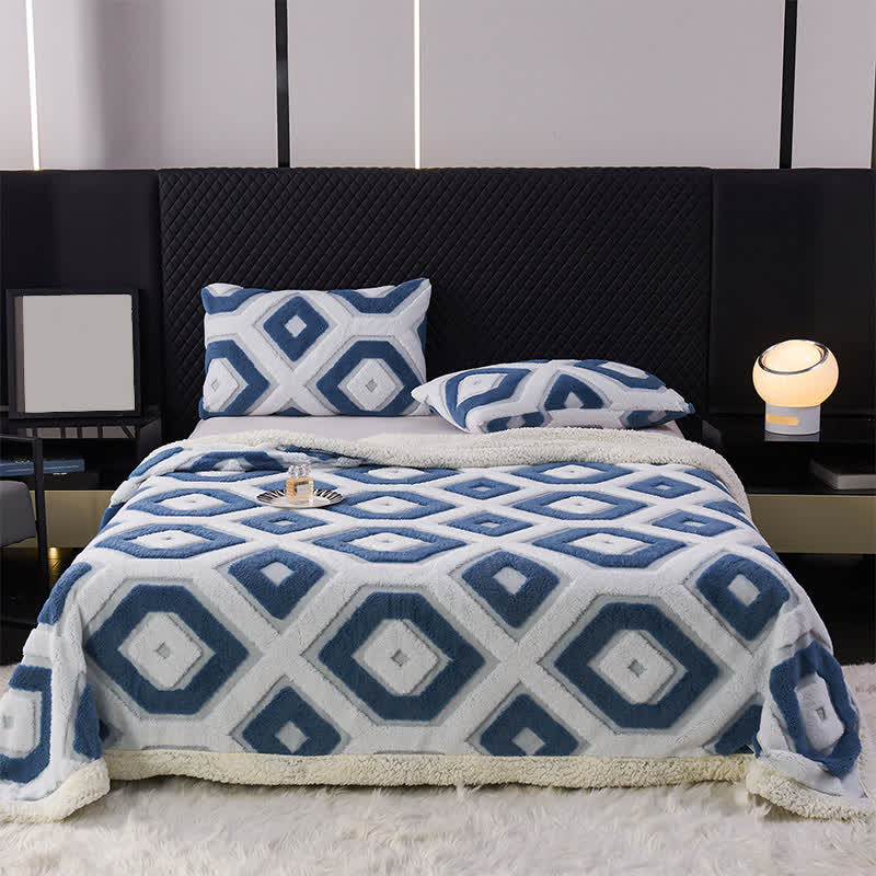 Jacquard-Sherpadecke mit geometrischem Muster - Seeblau - 200cm x 230cm - image 11