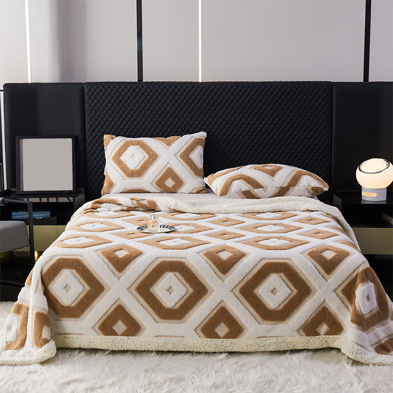 Jacquard-Sherpadecke mit geometrischem Muster - Leichter Kaffee - 200cm x 230cm - image 15