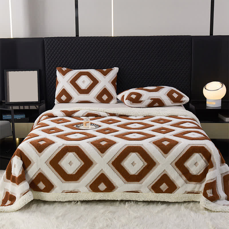 Jacquard-Sherpadecke mit geometrischem Muster - Dunkler Kaffee - 200cm x 230cm - image 16