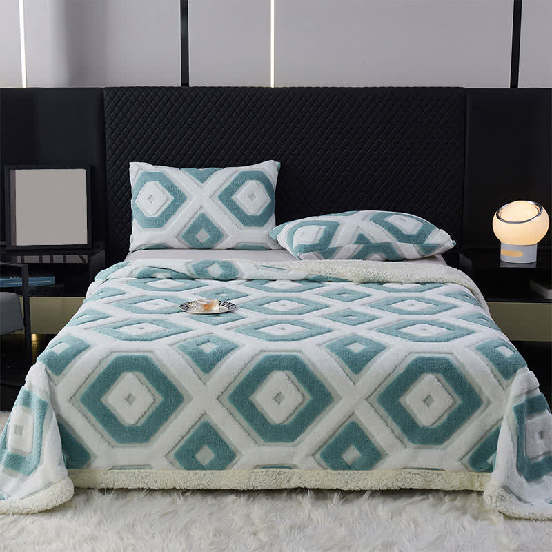 Jacquard-Sherpadecke mit geometrischem Muster - Cyan - 200cm x 230cm - image 17