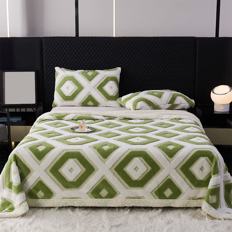 Jacquard-Sherpadecke mit geometrischem Muster - Grün - 200cm x 230cm - image 1
