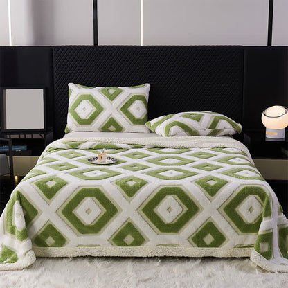 Jacquard-Sherpadecke mit geometrischem Muster - Grün - 200cm x 230cm - image 1