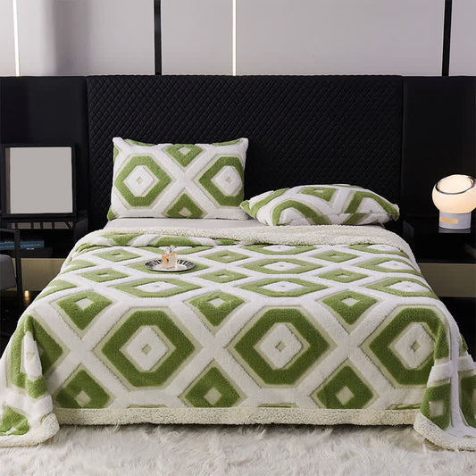 Jacquard-Sherpadecke mit geometrischem Muster - Grün - 200cm x 230cm - image 1