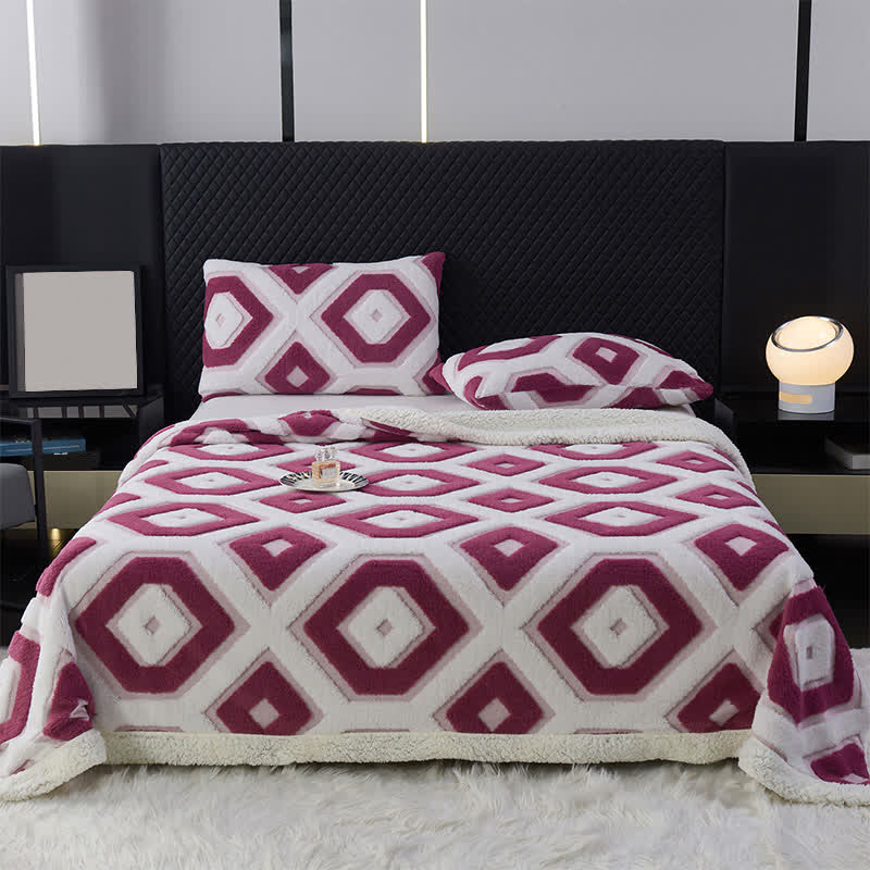 Jacquard-Sherpadecke mit geometrischem Muster - Lila - 200cm x 230cm - image 12