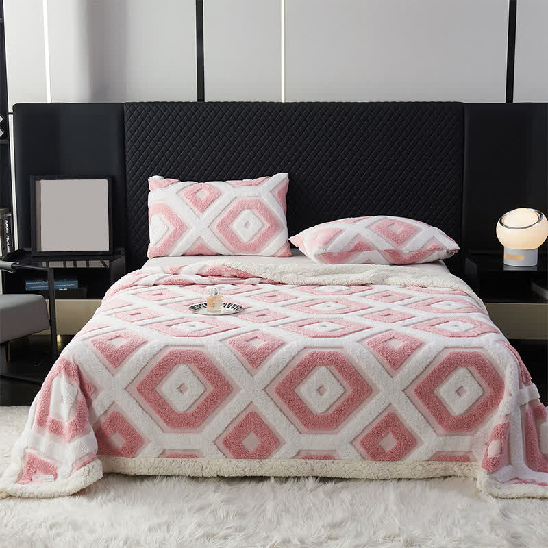 Jacquard-Sherpadecke mit geometrischem Muster - Rosa - 200cm x 230cm - image 10